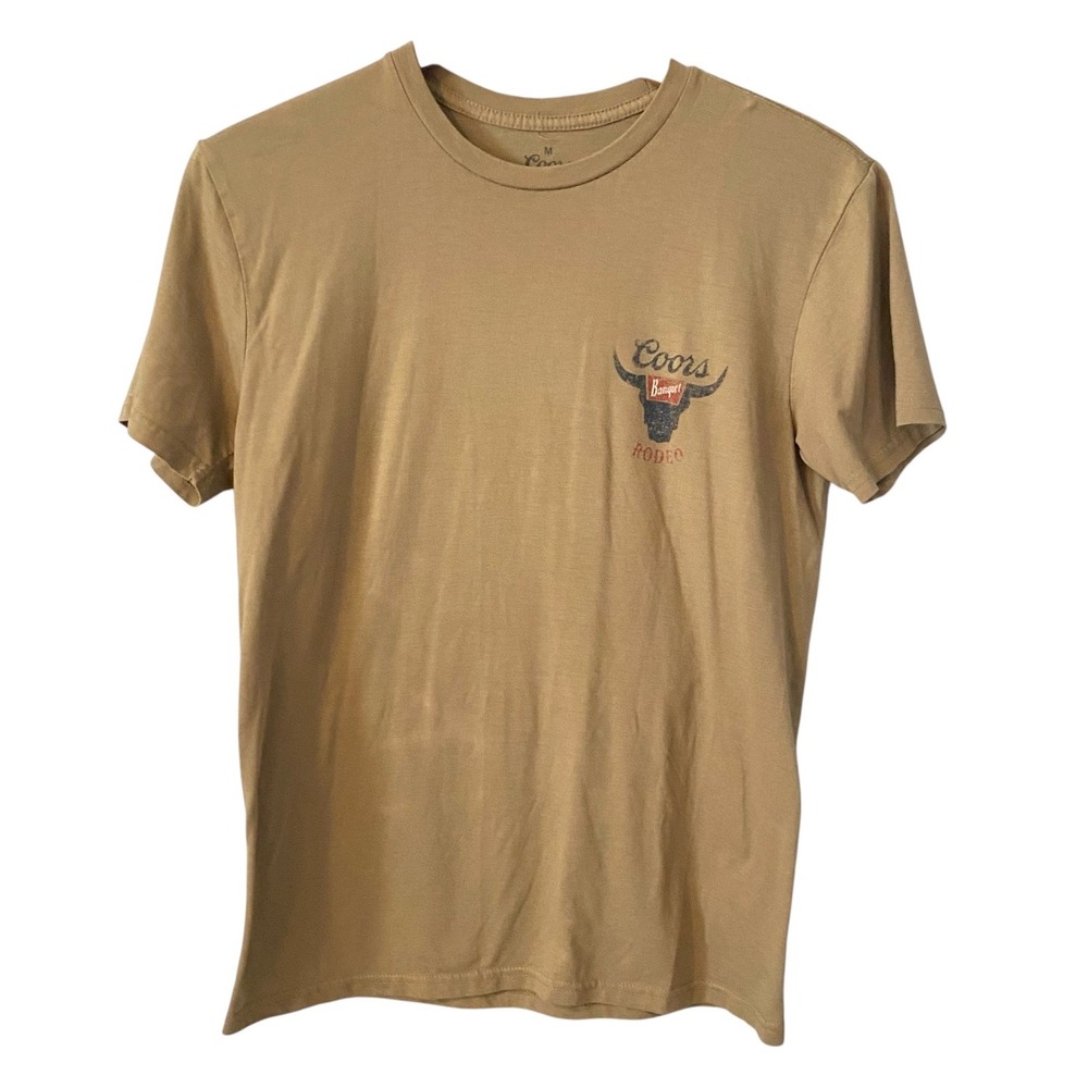 Coors Banquet Rodeo Graphic T-Shirt Mens Medium Distressed Tan Longhorn Tee‎